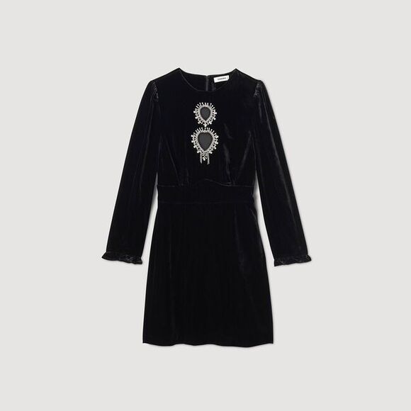 Sandro Dresses & Skirts - Sandro crystal-embellished cut-out black velvet mini dress Size 8